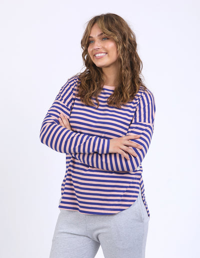 Lauren Long Sleeve Tee Deep Blue and Blush Stripe- Elm Lifestyle