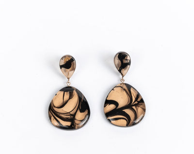 Morocco Earrings in Dark Chocolate - Beige and Black Swirl