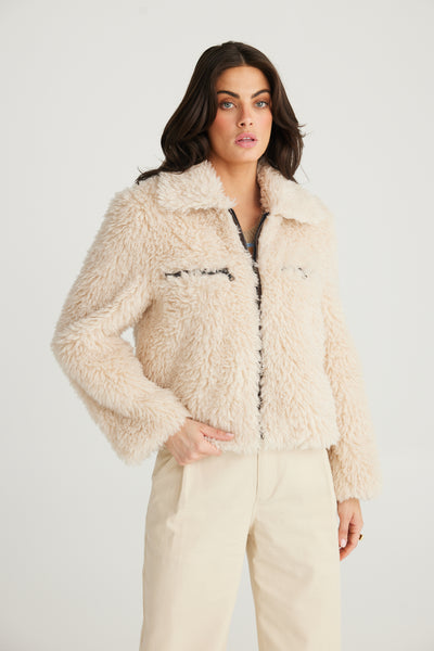 Cyrus Jacket Beige from Talisman in a faux shaggy fur